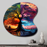 Tree Of Life Day And Night II - Asymmetric Metal Wall Art