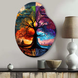 Tree Of Life Day And Night II - Asymmetric Metal Wall Art