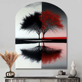 Red And Black Abstract Trees By The Lake - Asymmetric Metal Wall Art