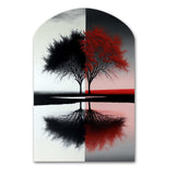 Red And Black Abstract Trees By The Lake - Asymmetric Metal Wall Art