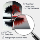 Red And Black Abstract Trees By The Lake - Asymmetric Metal Wall Art