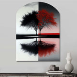 Red And Black Abstract Trees By The Lake - Asymmetric Metal Wall Art