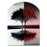 Red And Black Abstract Trees By The Lake - Asymmetric Metal Wall Art