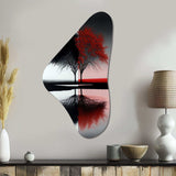 Red And Black Abstract Trees By The Lake - Asymmetric Metal Wall Art