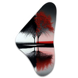 Red And Black Abstract Trees By The Lake - Asymmetric Metal Wall Art