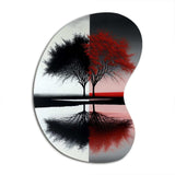 Red And Black Abstract Trees By The Lake - Asymmetric Metal Wall Art