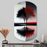 Red And Black Abstract Trees By The Lake - Asymmetric Metal Wall Art