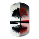 Red And Black Abstract Trees By The Lake - Asymmetric Metal Wall Art