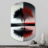 Red And Black Abstract Trees By The Lake - Asymmetric Metal Wall Art