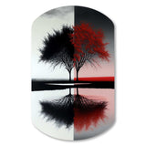 Red And Black Abstract Trees By The Lake - Asymmetric Metal Wall Art