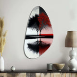 Red And Black Abstract Trees By The Lake - Asymmetric Metal Wall Art