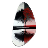 Red And Black Abstract Trees By The Lake - Asymmetric Metal Wall Art