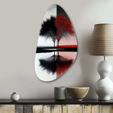 Red And Black Abstract Trees By The Lake - Asymmetric Metal Wall Art