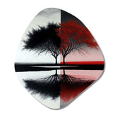 Red And Black Abstract Trees By The Lake - Asymmetric Metal Wall Art