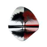 Red And Black Abstract Trees By The Lake - Asymmetric Metal Wall Art