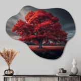 Lonely Majestic Red Tree In The Countryside II - Asymmetric Metal Wall Art