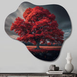 Lonely Majestic Red Tree In The Countryside II - Asymmetric Metal Wall Art