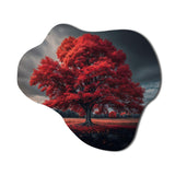 Lonely Majestic Red Tree In The Countryside II - Asymmetric Metal Wall Art