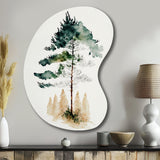 Lonely Green Watercolor Tree I - Asymmetric Metal Wall Art