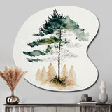 Lonely Green Watercolor Tree I - Asymmetric Metal Wall Art