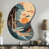 Mountain Trees In Retro Graphic Blue - Asymmetric Metal Wall Art