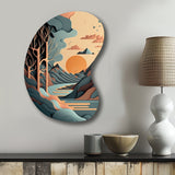 Mountain Trees In Retro Graphic Blue - Asymmetric Metal Wall Art