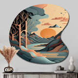 Mountain Trees In Retro Graphic Blue - Asymmetric Metal Wall Art