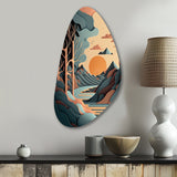 Mountain Trees In Retro Graphic Blue - Asymmetric Metal Wall Art