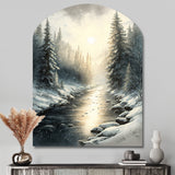 Sunlight Reflecting The Snow Forest River I - Asymmetric Metal Wall Art