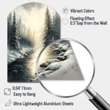 Sunlight Reflecting The Snow Forest River I - Asymmetric Metal Wall Art