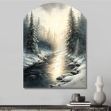 Sunlight Reflecting The Snow Forest River I - Asymmetric Metal Wall Art