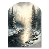 Sunlight Reflecting The Snow Forest River I - Asymmetric Metal Wall Art