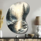 Sunlight Reflecting The Snow Forest River I - Asymmetric Metal Wall Art