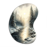 Sunlight Reflecting The Snow Forest River I - Asymmetric Metal Wall Art