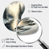 Sunlight Reflecting The Snow Forest River I - Asymmetric Metal Wall Art