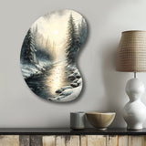 Sunlight Reflecting The Snow Forest River I - Asymmetric Metal Wall Art