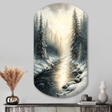 Sunlight Reflecting The Snow Forest River I - Asymmetric Metal Wall Art