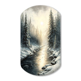 Sunlight Reflecting The Snow Forest River I - Asymmetric Metal Wall Art