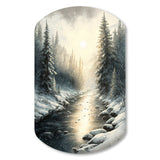 Sunlight Reflecting The Snow Forest River I - Asymmetric Metal Wall Art