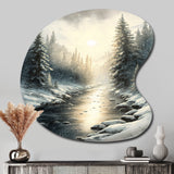 Sunlight Reflecting The Snow Forest River I - Asymmetric Metal Wall Art