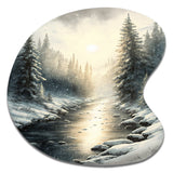 Sunlight Reflecting The Snow Forest River I - Asymmetric Metal Wall Art