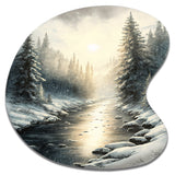 Sunlight Reflecting The Snow Forest River I - Asymmetric Metal Wall Art