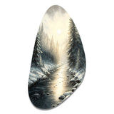 Sunlight Reflecting The Snow Forest River I - Asymmetric Metal Wall Art