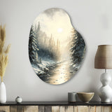 Sunlight Reflecting The Snow Forest River I - Asymmetric Metal Wall Art