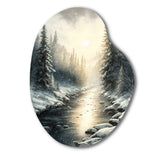 Sunlight Reflecting The Snow Forest River I - Asymmetric Metal Wall Art