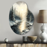 Sunlight Reflecting The Snow Forest River I - Asymmetric Metal Wall Art