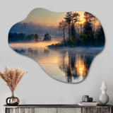 Morning Fog Over The Lake Sunset II - Asymmetric Metal Wall Art