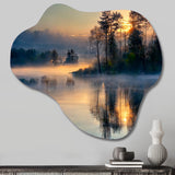 Morning Fog Over The Lake Sunset II - Asymmetric Metal Wall Art