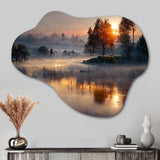 Morning Fog Over The Lake Sunset III - Asymmetric Metal Wall Art