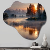 Morning Fog Over The Lake Sunset III - Asymmetric Metal Wall Art